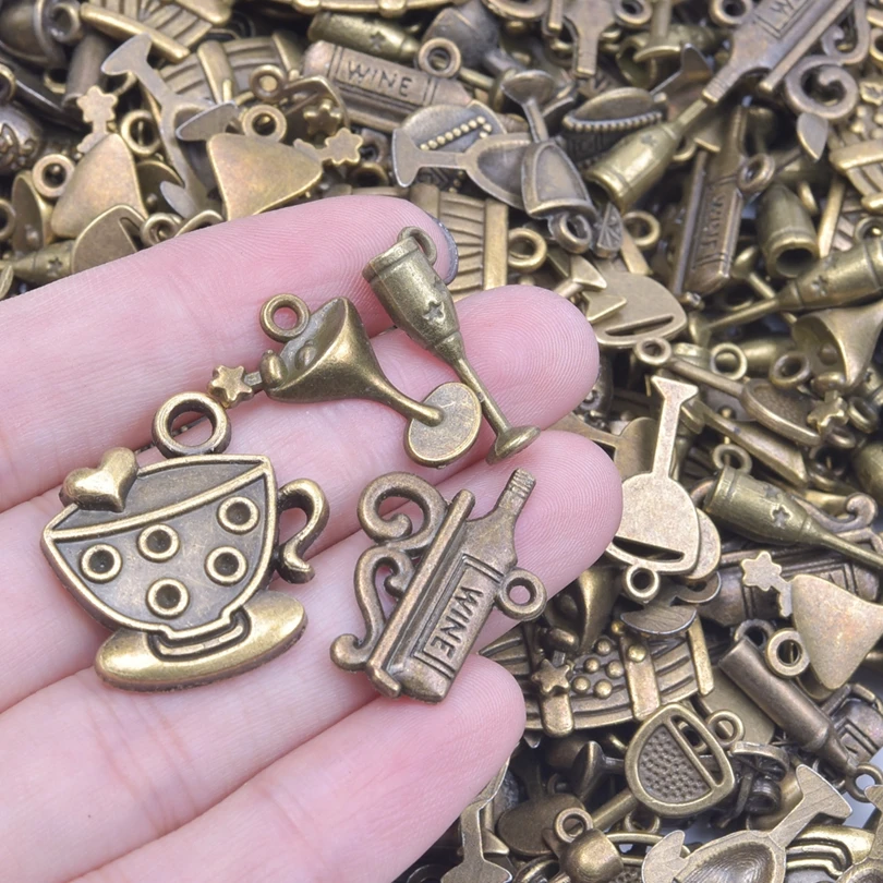 10/20/30/50pcs/Lot Wine Set  Mix Bronze Cask Cann Vintage Charms For Jewelry Making Supplies Metal Accessories Keychain Pendant