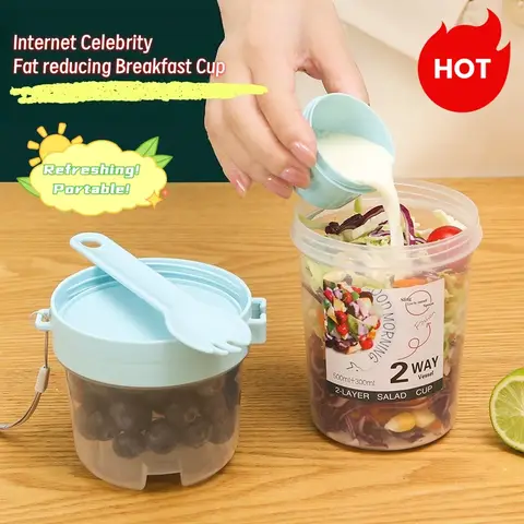 이동 중 아침 식사 컵, 샐러드 컵 테이크 앤 고 요구르트 시리얼 하룻밤 귀리 스낵 파르페 용기 및 샐러드 드레싱 호
