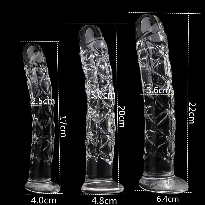 3 size Crystal Big Glass Dildo Realistic Penis Artificial Anal Dildo G-spot Stimulate Female Masturbates Glass Dildos for Women