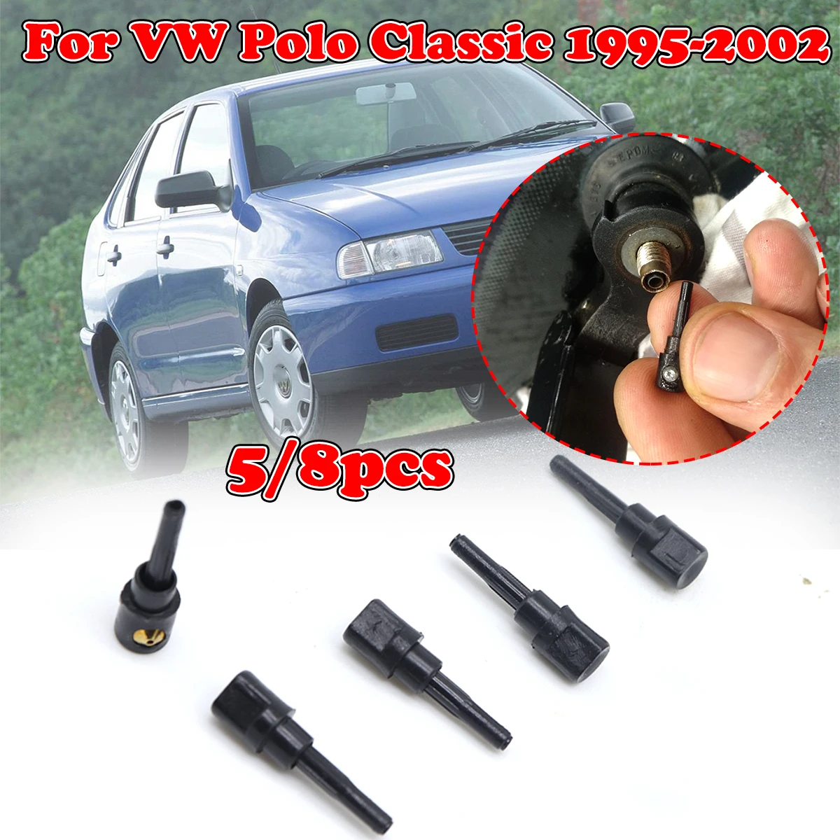 

5/8X Rear Wiper Washer Jet Nozzle ForVW Polo Classic Windscreen Window Spray Cap Rocker Spare Part Car Replacement 1995-2002