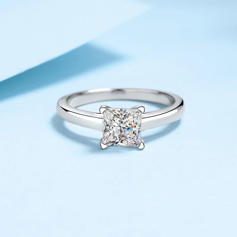 Skin Flattering Princess Cut Light Luxury Fashion Ring For Women 2ct Moissanite PT950 Platinum | Shiny & bright, noble on hand