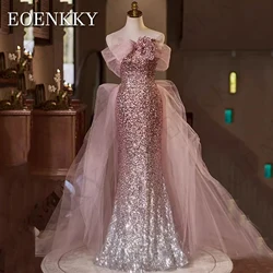 Pink Luxury Mermaid Evening Dress Off The Shoulder Sparkly Sequined Celebrity Special Occasion Dresses فساتين سهرة 2024 فاخره جد