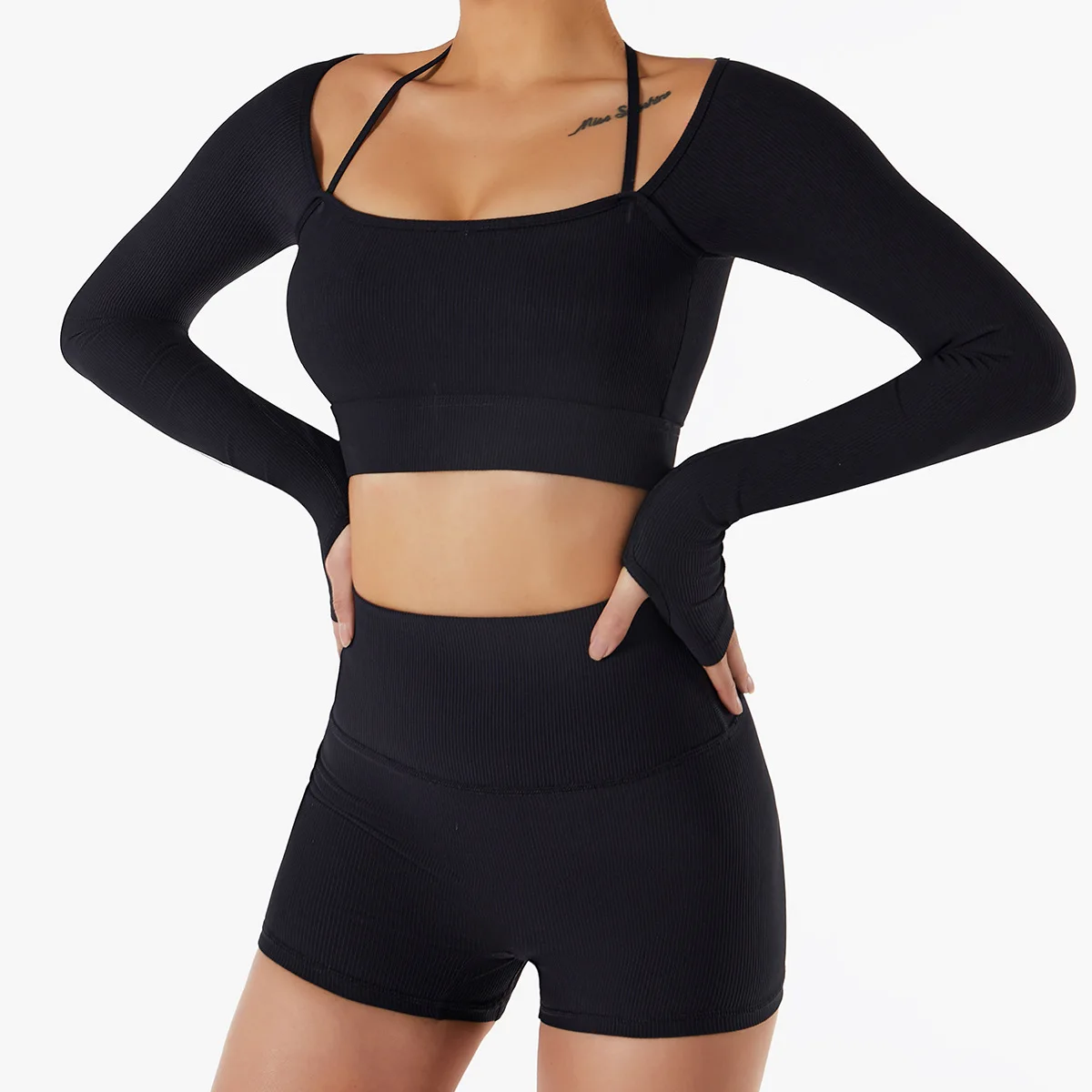 Rib Gym Set Women Seamless Yoga Suit Sports Bra Crop Top Shorts High Waist Leggings Shorts Outfit Fitness Workout Women Clothes