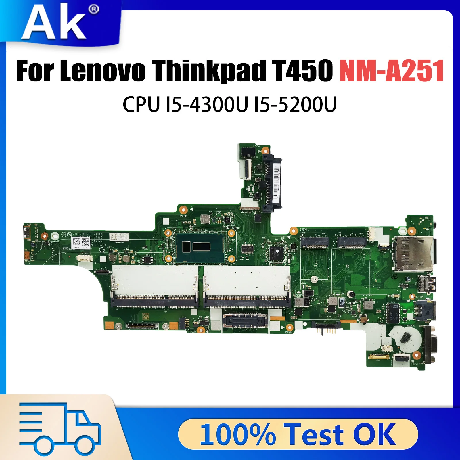 

NM-A251 Motherboard For Lenovo Thinkpad T450 Laptop Mainboard With I5-4300U I5-5200U CPU 00HN525 Test Work