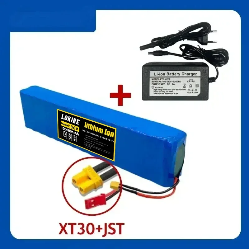 36V 100Ah 18650 wiederaufladbarer Lithium-Akku 10S3P 1000W mit BMS für Fahrrad- und Roller-Akkupack + Ladegerät