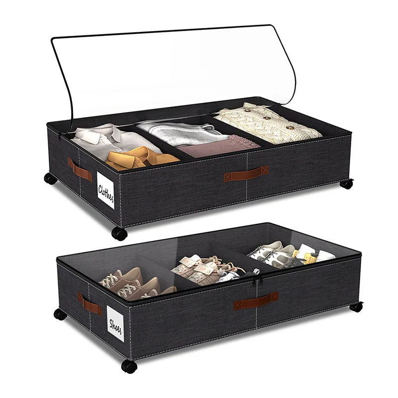

Oxford cloth bed bottom storage box, clothes, shoes, toys, blankets, partition, movable with wheels, dust rack under the bed