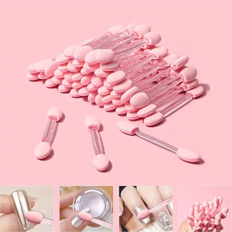 Nagelkunstpinsel, doppelseitig, chromfarben, rosa, schwarz, multifunktionaler Nagelpinsel, Nagelpuder-Applikator, Schwammstäbchen, Nagelzubehör – Detail 5
