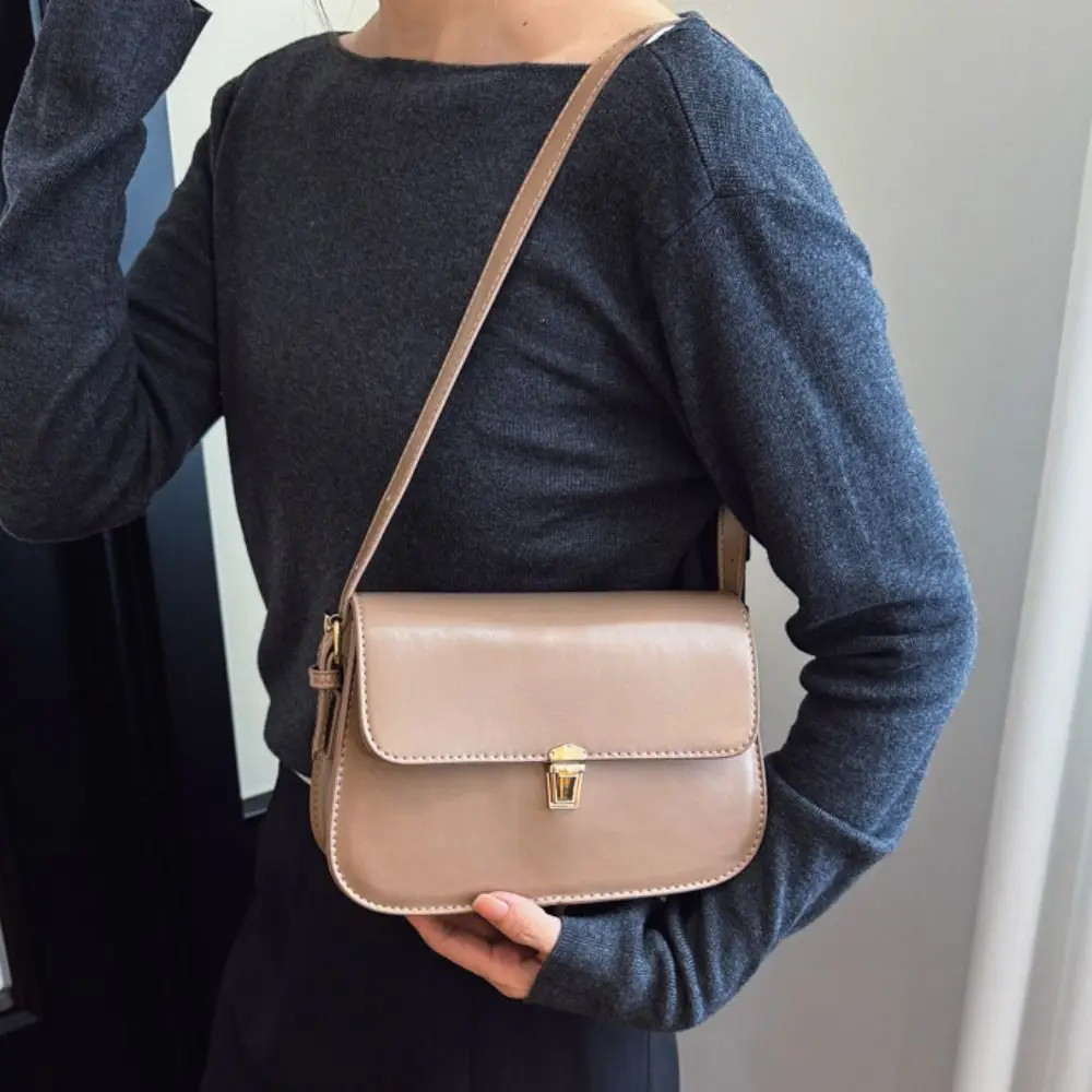 

Fashion Vintage Buckle Shoulder Bag PU Leather Leisure Retro Underarn Bag Solid Color Adjustable Women's Armpit Bag Female