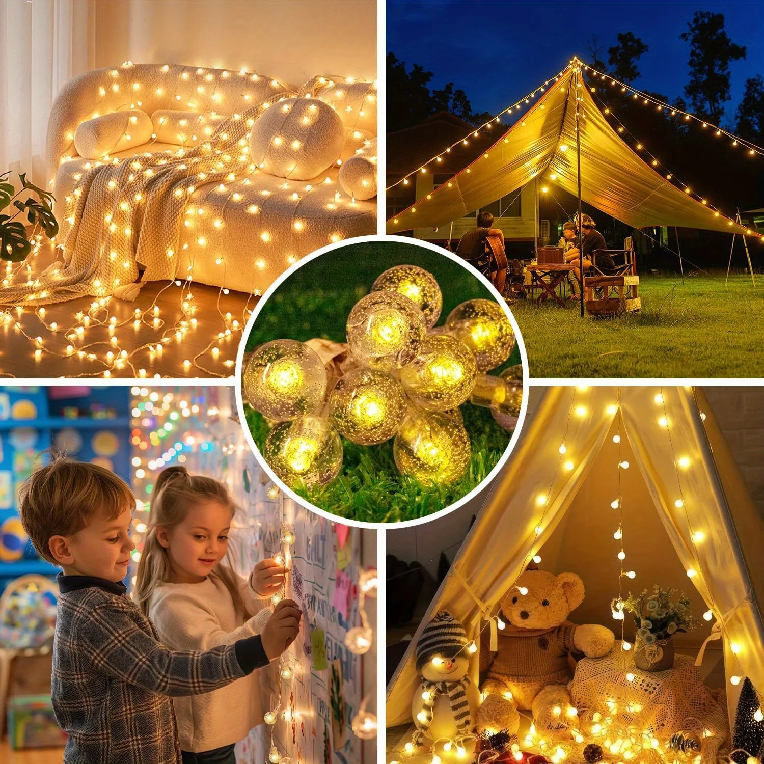 USB Powered LED Crystal Ball String Lights 8 Modes 50/80 LEDs Waterproof with Remote for Outdoor Garden Party Christmas Decor