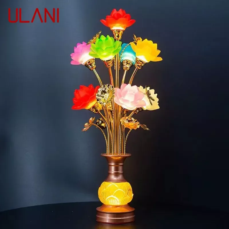 ULANI Colored LED Lotus Table Lamp For Buddha Lamp Household Buddha Hall Lamp Glass Lamp Temple Worship Buddha Front Lamp