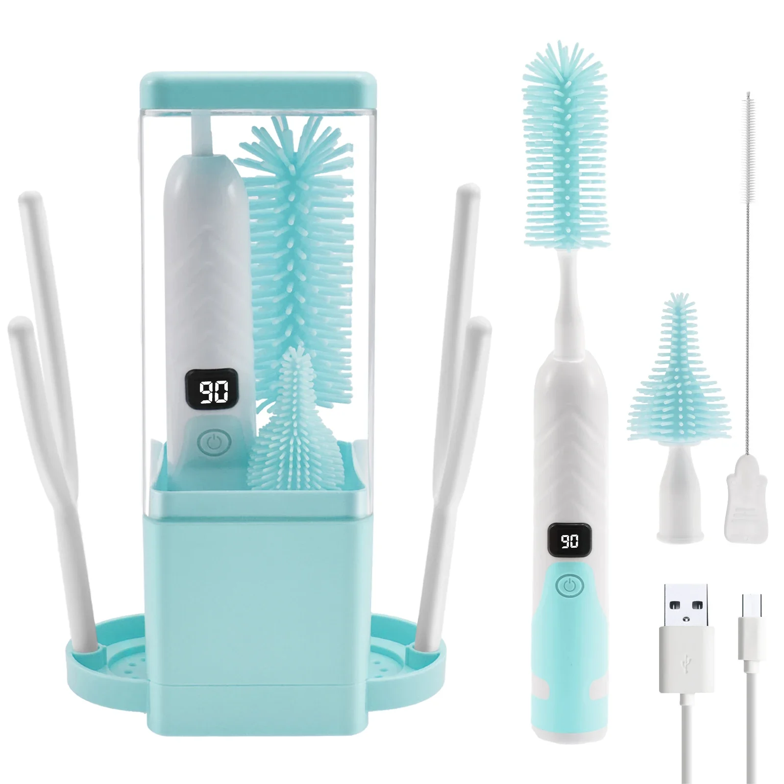 

Multifunctional Electric Cup Brush Kitchen Glass Bottle Cleaning Brush Adjustable Level Rechargeable Tea Cup Baby Bottle Cleaner