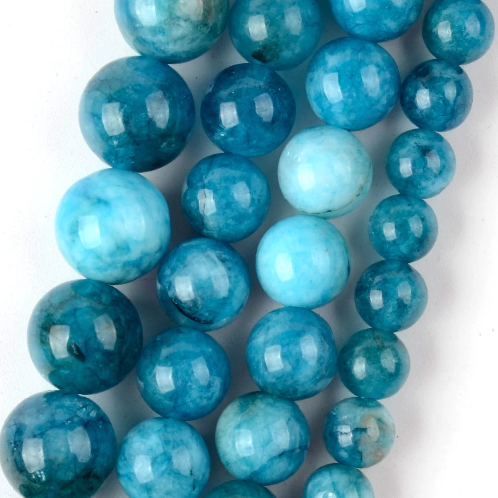4 6 8 10mm Blau Apatit Jade Stein Perlen Natürliche Lose Spacer Perlen Für Schmuck Machen Runde Perlen DIY armband Zubehör 15''