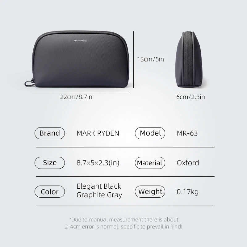 MARK RYDEN Digital Accessories Storage Bag Portable Travel Electronics Organizer Multi-Pocket Handbag