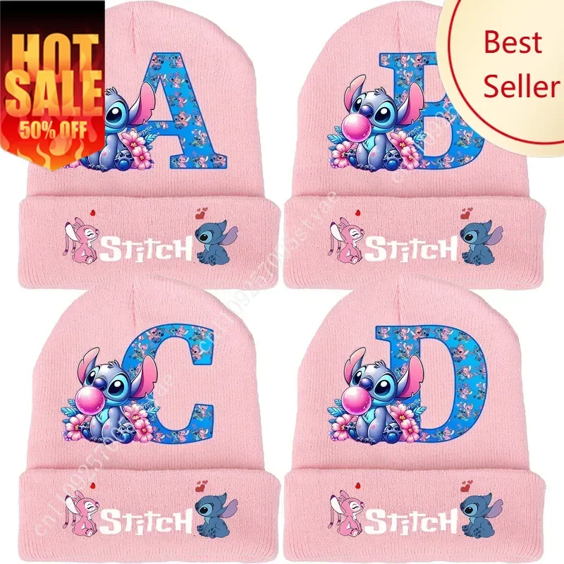 

Disney Anime Stitch Letter Knit Hat Kawaii Stitch Pink Hat Autumn Winter Warm Knit Hat Cartoon Gifts