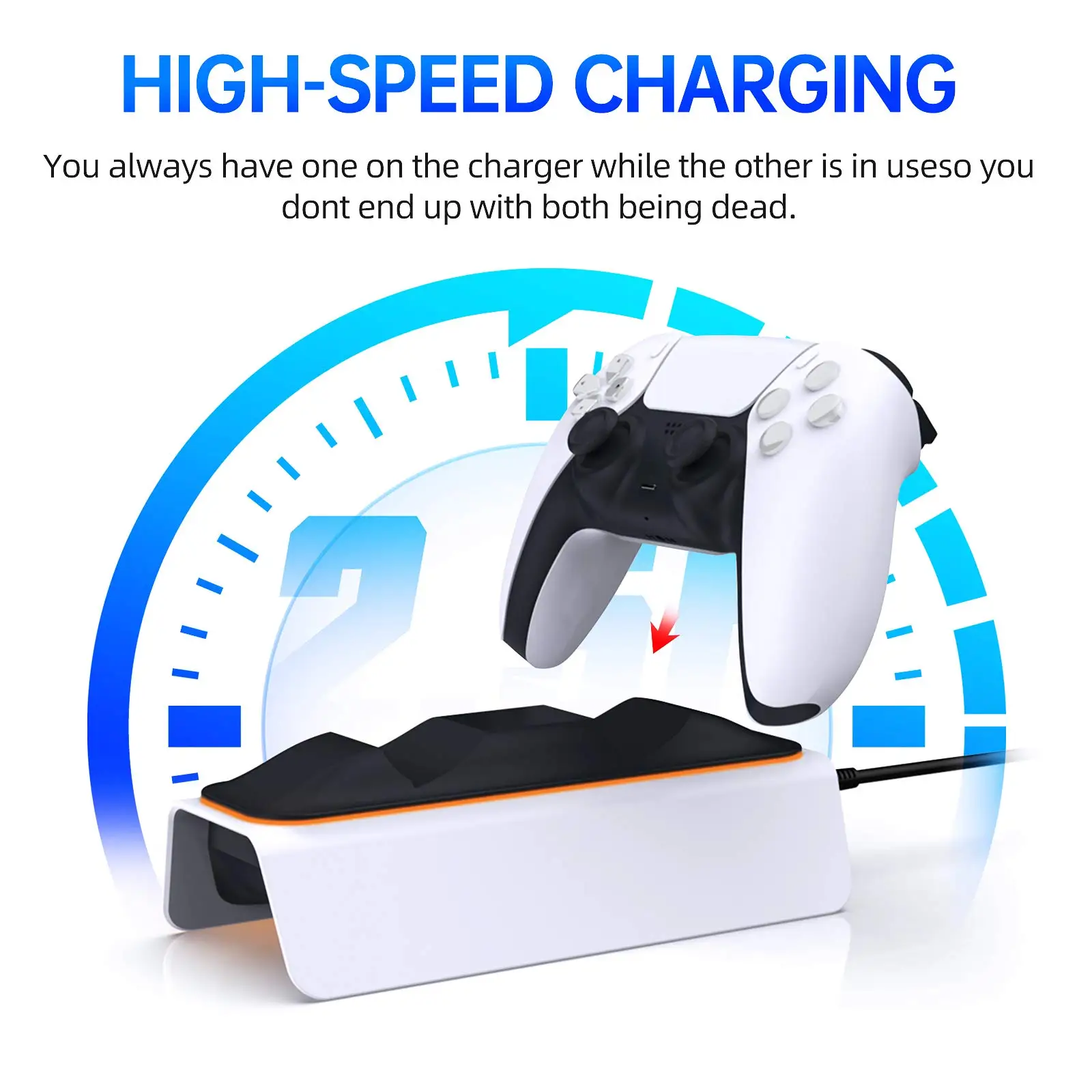 for PS5 Controller Charger Fast Charging AC Adapter Dualsense Anti-Slip Fast Charging Station Dock for Dual PS5 Controller