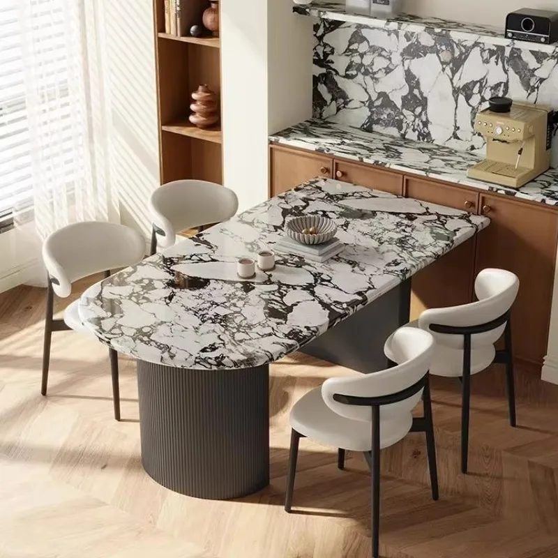 LTT marble dining table oval peninsula dining table antique retro dining table and chair combination