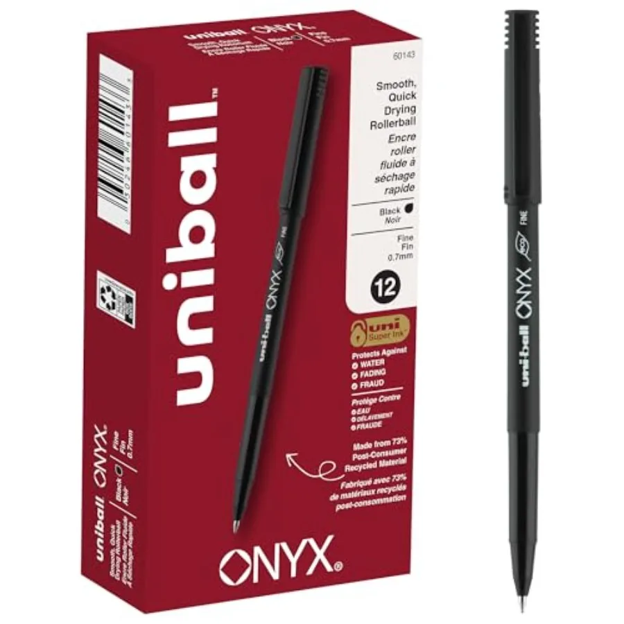 

uniball Onyx Rollerball Pens, Fine Point 0.7mm,Black, 12 Pack