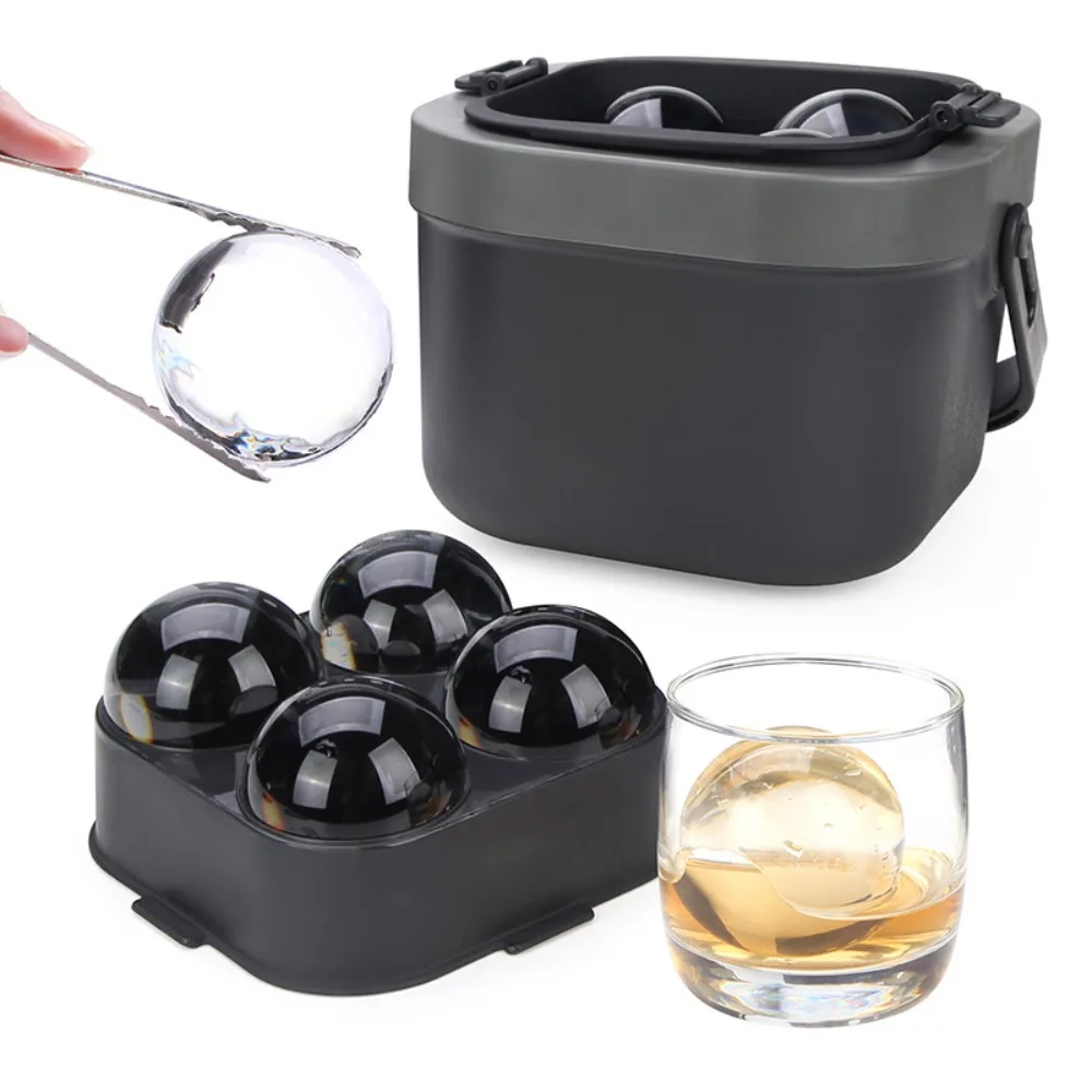 

6CM Crystal Clear Ice Ball Maker 4 Cavities Non-stick Bar Clear Ice Sphere Mold High Purity Silicone Ice Sphere Cube Maker