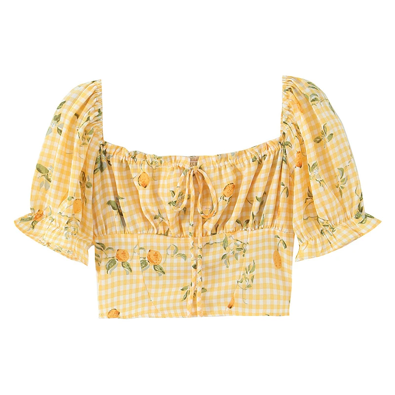 

YENKYE French Style Blouse Women Holiday Summer Slim Crop Top