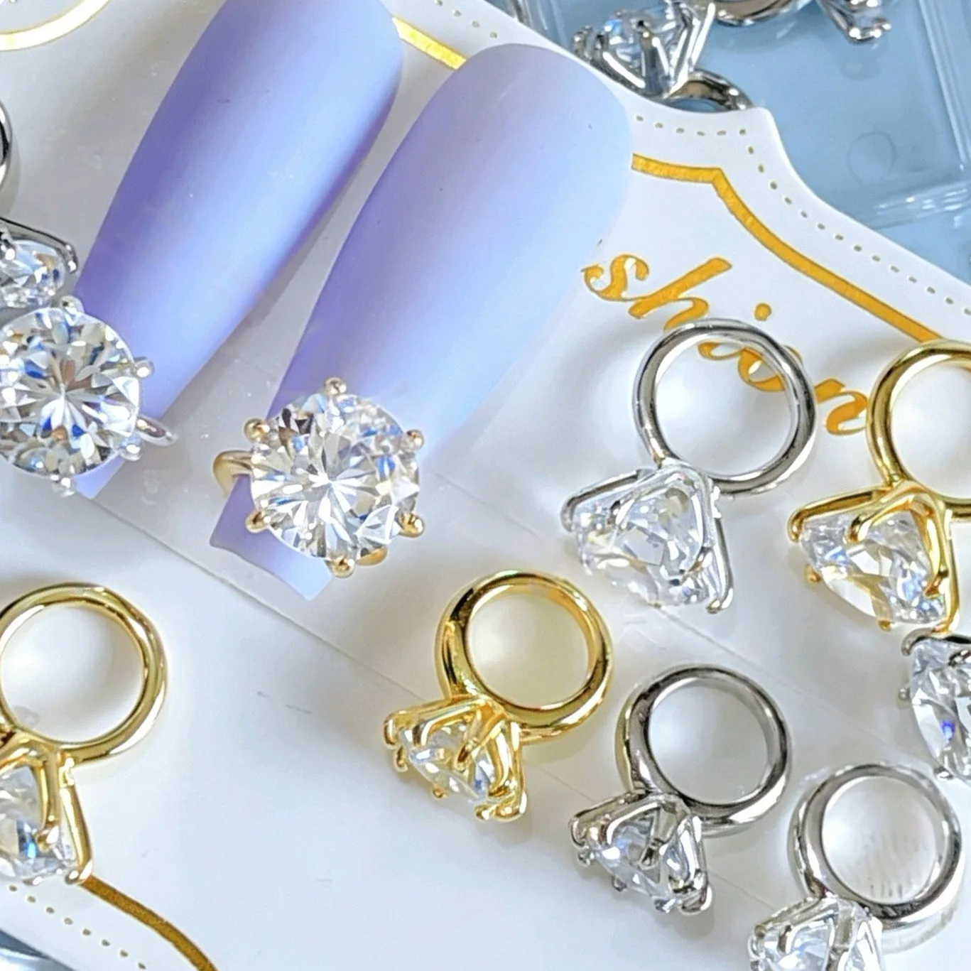 10pcs Luxury Big Icy Clear Crystal Zircon Nail Art Ring Figures Material Manicure Nails Accesorios Supplies Decorations Charms