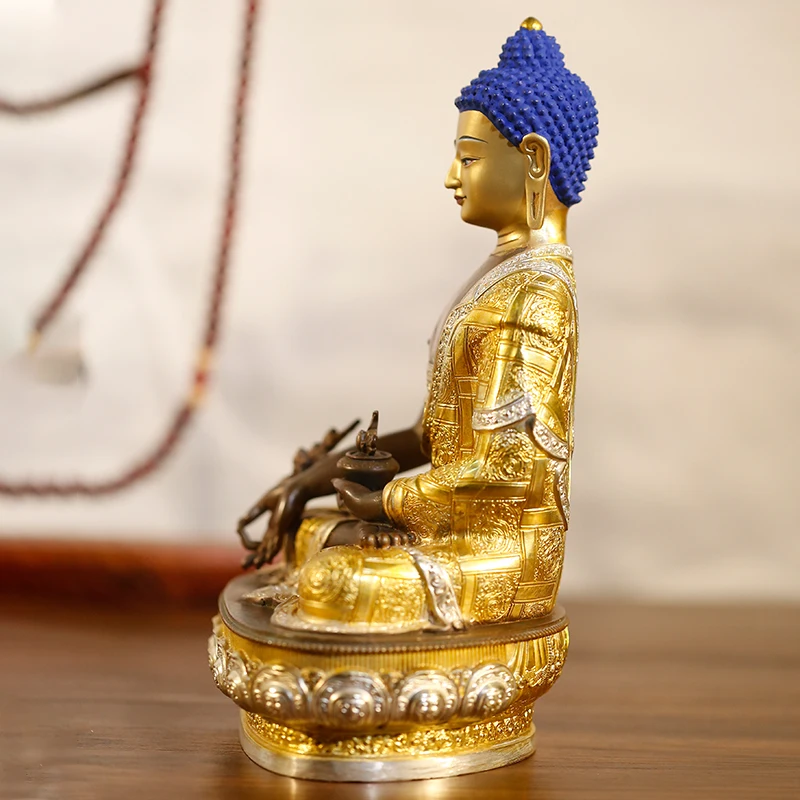 GOOD quality Buddha statue Asia Nepal HOME temple bless safe healty luck Gilding Sakyamuni Medicine