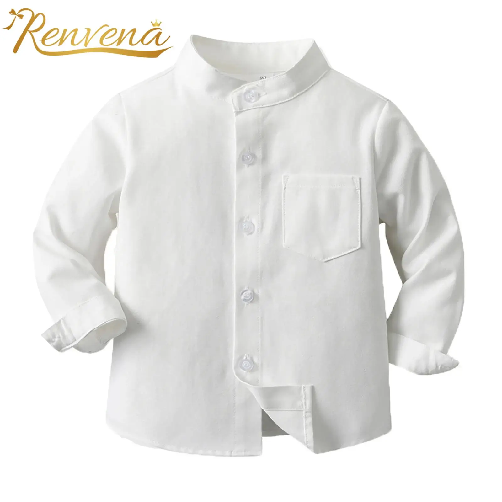 Kids Boys Solid Color Shirts Tops Long Sleeve Single-breasted Baby\'s Formal Shirt for Christening Birthday Party Toddler Clothes