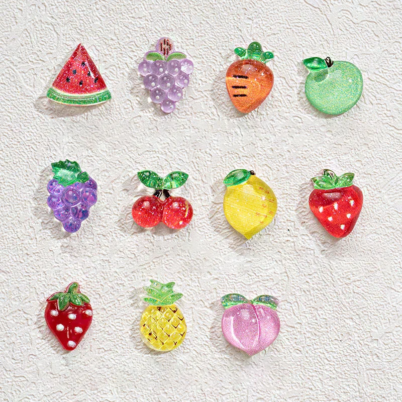 20 sztuk letnie owoce Nail Art Charms 3D wiśnia truskawka ananas naklejki kamienie żywiczne śliczne klejnoty akcesoria ozdoby do paznokci