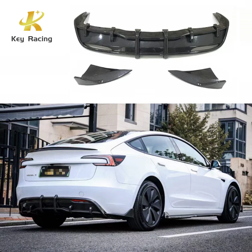 

Для Tesla Model 3 2023-задний диффузор Accessoire Voiture, диффузор заднего бампера из углеродного волокна, угловые разветвители заднего обертки
