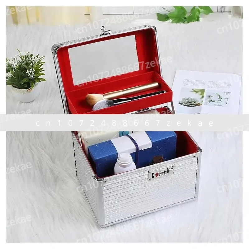 Aluminum Alloy Password Tin Storage Box Storage Bag Makeup Mirror Large Lock Waterproof Makeup Box