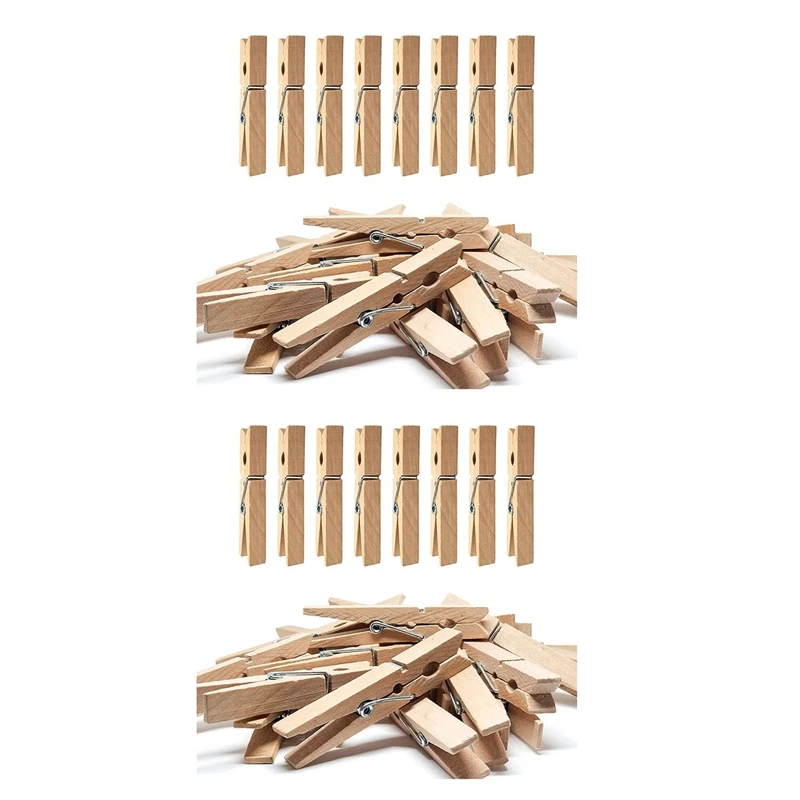 

100X Clothes Pins Heavy Duty Outdoor With Spring, Wooden Clothespins For Crafts And Hanging Clothes