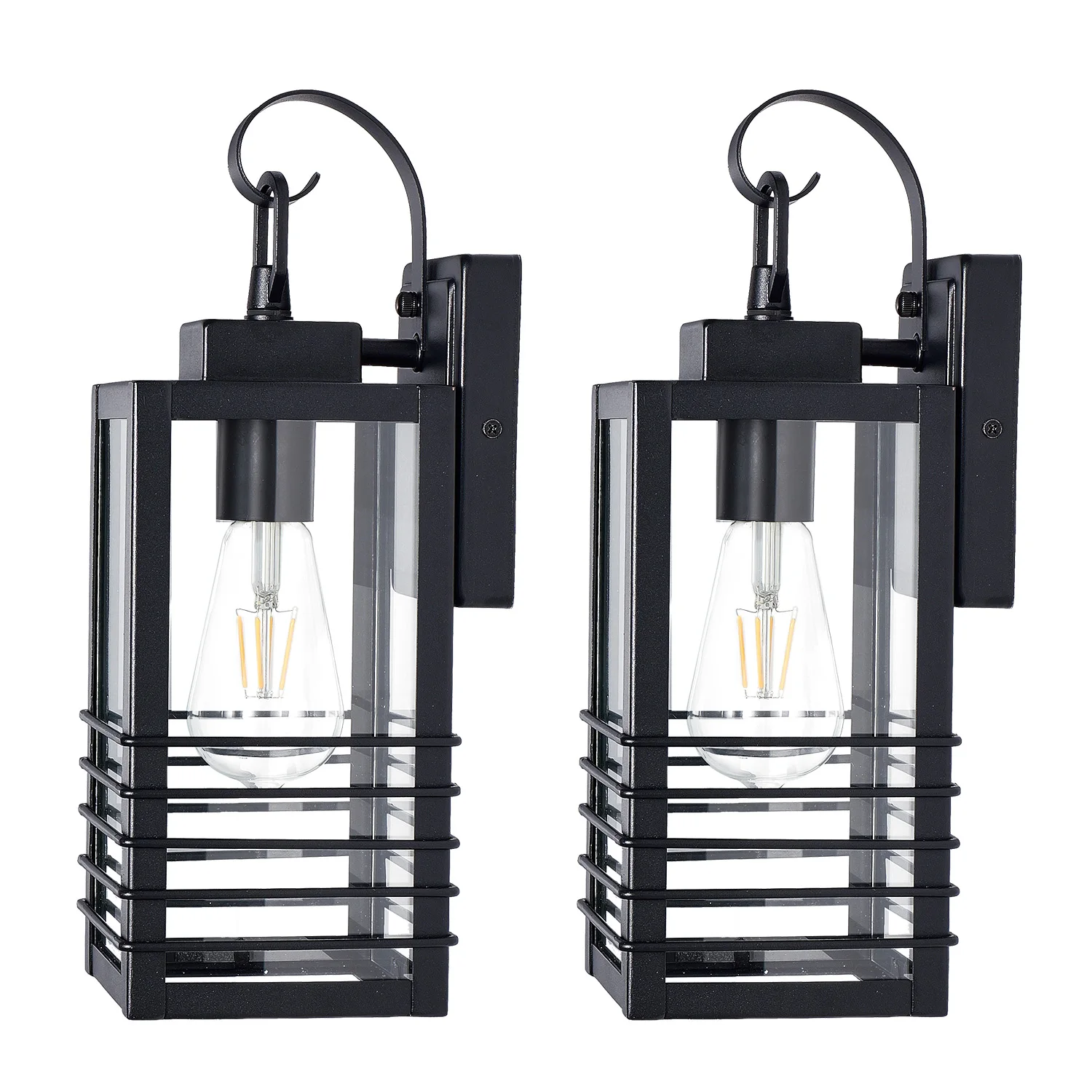 ARLGSITE 2 Pack 14.6 in Outdoor Wall Lantern Lights, Matte Black Sconces, Tempered Glass, E26 Base
