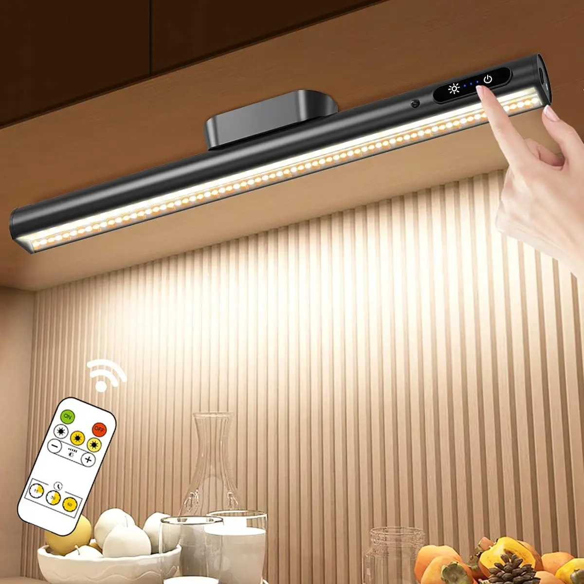 

Перезаряжаемые магнитные светодиодные настенные ленты, беспроводная настольная лампа с регулируемой яркостью и пультом дистанционного управления - черный