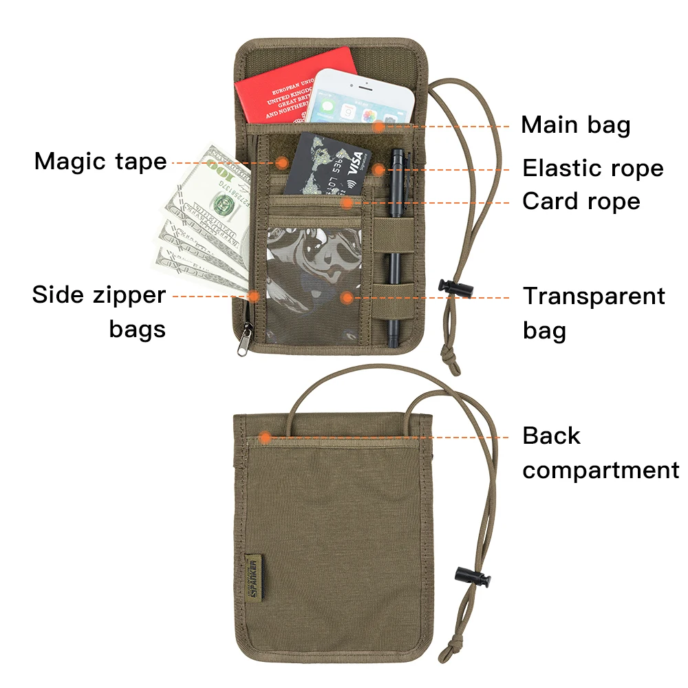 Tactical ID Credit Card Holder Case Purse Chest Hanging Molle Pouch Wallet Bag Neck Lanyard Key Holder Credit Passport Organizer