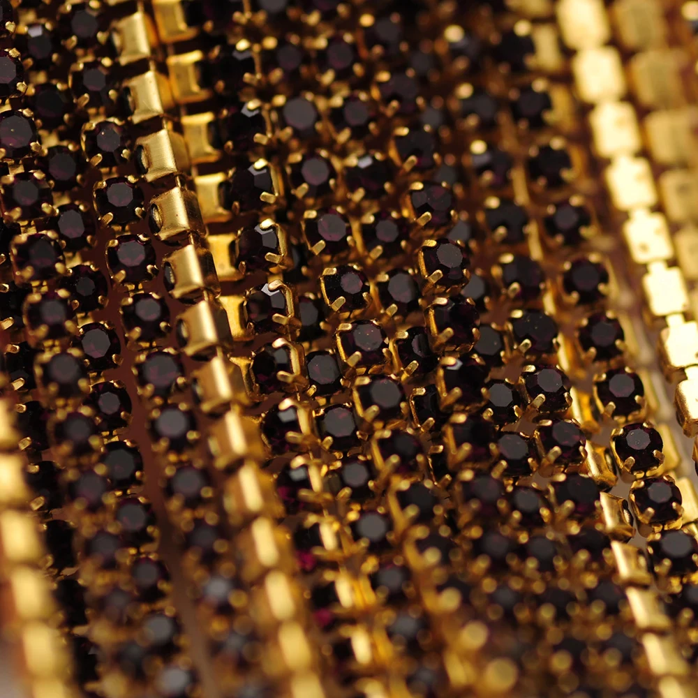 10m Goldboden Glitzer-Glas-Kristall-Strass-Kette zum Aufnähen für DIY-Schmuck, Näharbeiten und Bekleidungszubehör – Detail 12