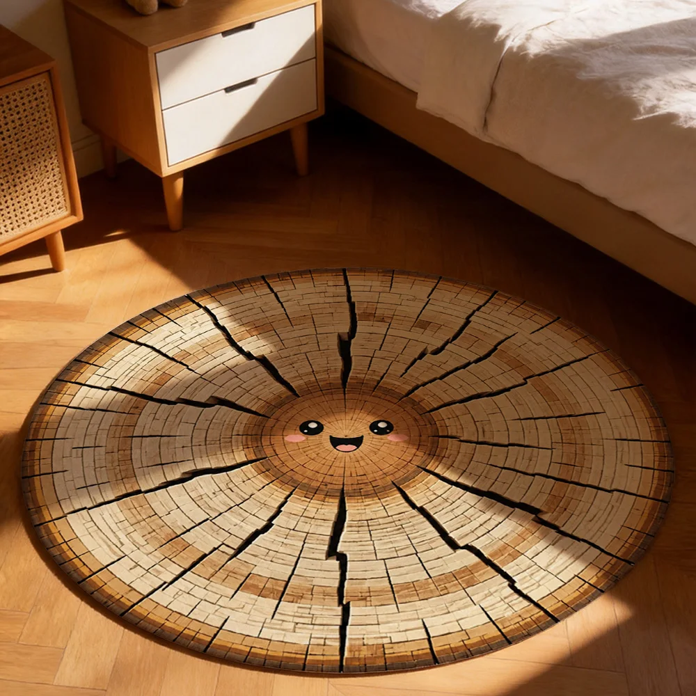 Rustic Wood Slice Round Area Rug Boho Farmhouse Style Natural Wood Slice Pet Mat for Living Room Bedroom