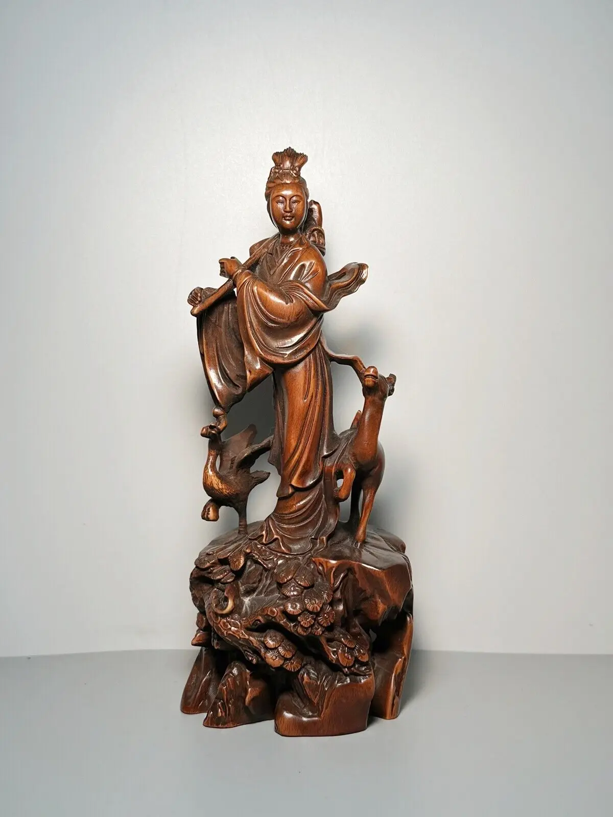 Chinese Antique Vintage Boxwood Carved Beautiful Goddess Statue Nice Sculpture