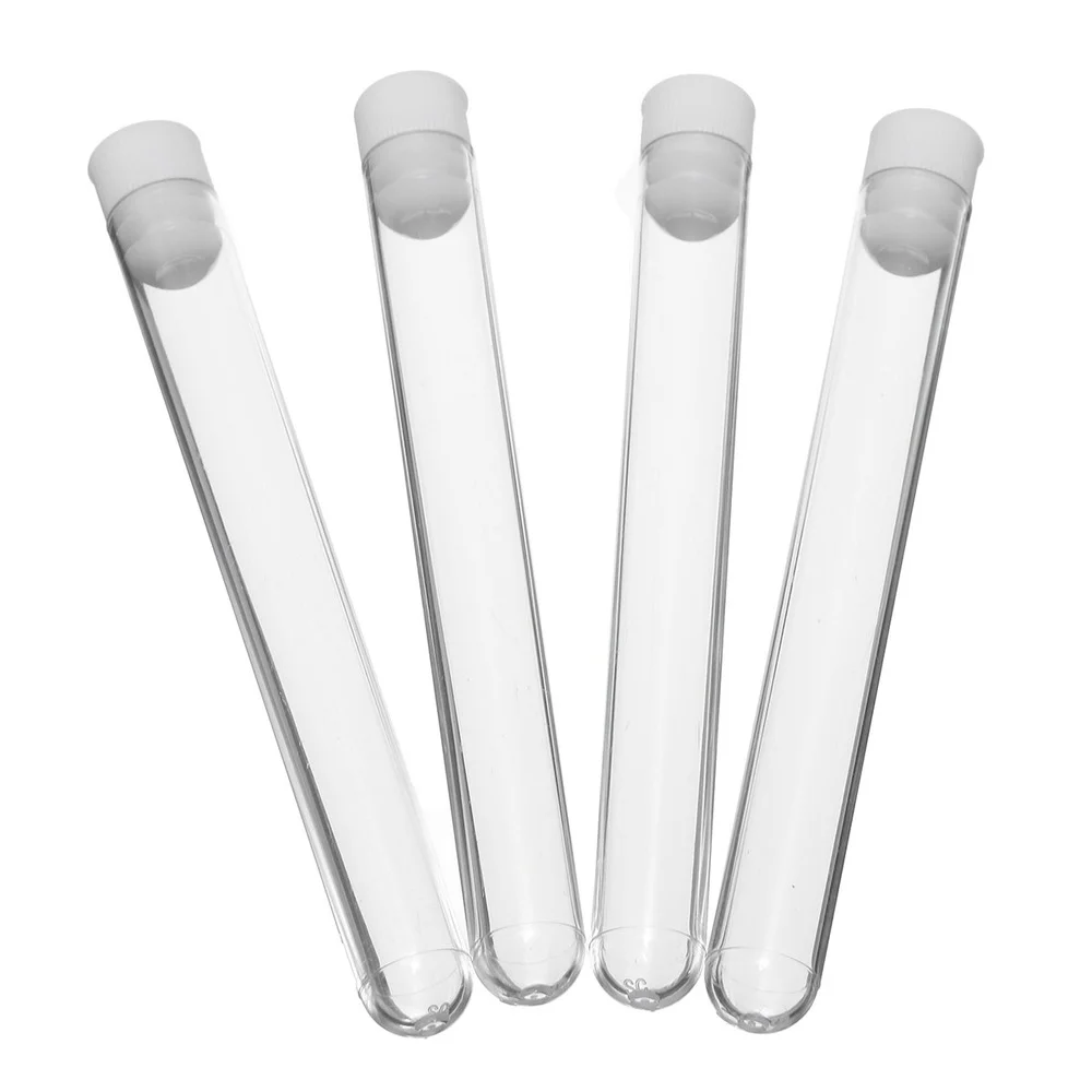 100Pcs Clear Plastic Test Tube With Cap 12x100mm U-shaped Bottom Long Transparent Test Tube Lab Supplies