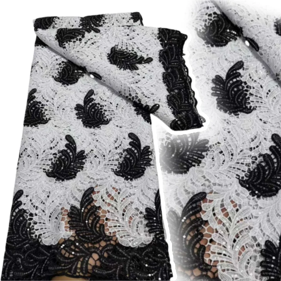 

5 ярдов черно-белая мягкая водорастворимая французская гипюровая кружевная африканская тюль-шнур с вышивкой для свадебной вечеринки SZ1104