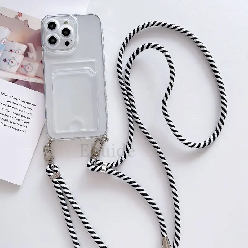 Crossbody Lanyard Case For Xiaomi POCO M6 X5 F6 X6 Redmi Note 13 12 Pro Plus 11 A3 Transparent Shockproof Card Slot Strap Cover