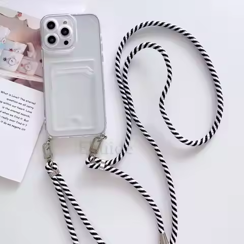 Crossbody Lanyard Case For Xiaomi POCO M6 X7 F6 X6 Redmi Note 14 13 15 Pro Plus A3 Transparent Shockproof Card Slot Strap Cover