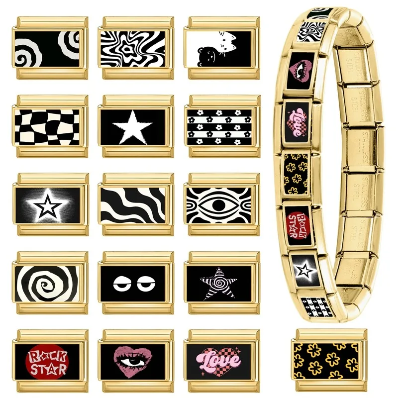 Wholesale Y2K Rose Pretty Love Heart Eyes Flowers Golden Italian Charm Links Fit 9MM Stainless Steel Bracelet DIY Making Jewelry