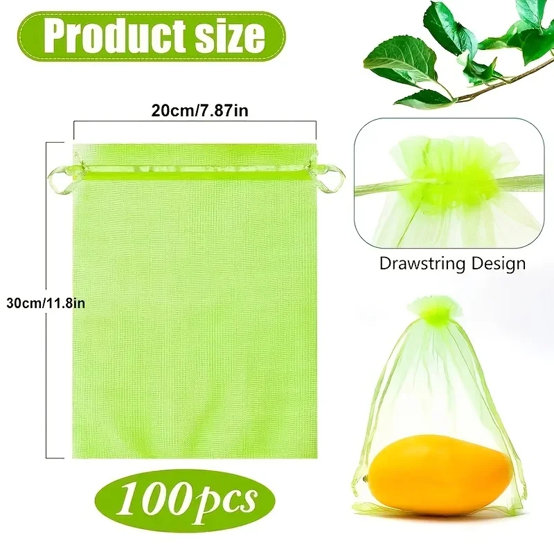 100Pcs Green Protective Bag with Zipper,fruit Trees, Transparent Mesh Barrier for Plants, Perfect for Gardening and Pest Control view 6
