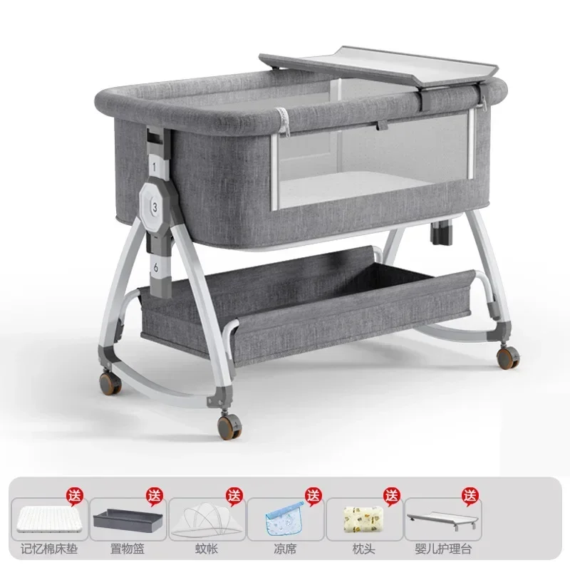Portable and Movable Baby Crib, Foldable Height Adjustable Splicing Large Bed, Baby Cradle Bed, Bb Bed, Anti Overflow Milk