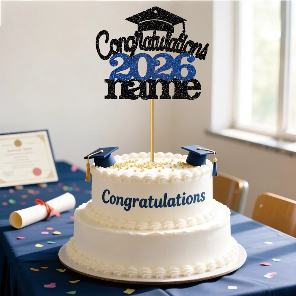 Personalisierte Abschlusskuchen-Dekorationen, die mit Ihrem Namen individuell gestaltet werden können, perfekt für Ihre Abschlussfeier 2026. Glückwunsch-Geschenke für Absolventen.