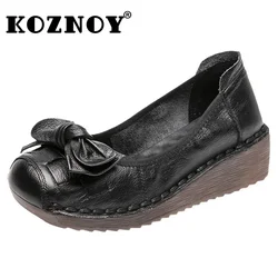 Koznoy 4cm splot prawdziwej skóry mieszkania platformy klinowe mokasyny damskie oksfordzie Vintage etniczne letnie wygodne buty na co dzień z miękką podeszwą