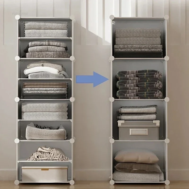 & Plastic Portable Folding Wardrobe White Storage Locker Minimalist Clothing Cupboard for Small Room
