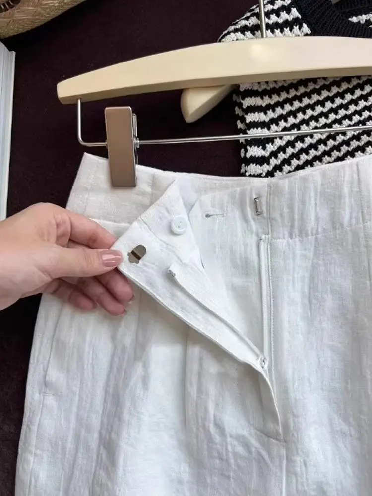 ハイウエストAラインリネンワイドレッグ五分丈パンツ綿麻スーツ風レトロ和風レディースカジュアルサマーパンツ