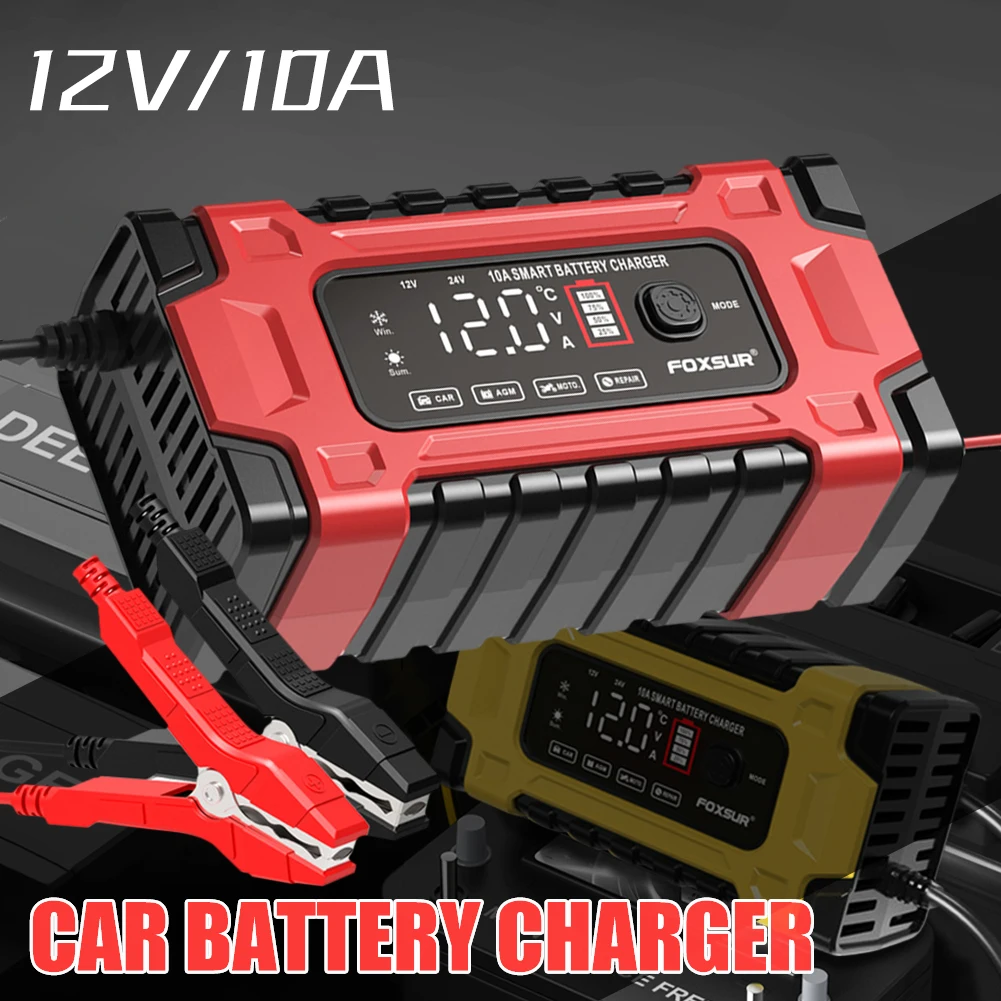 Full Automatic Battery Charger 12V/10A Pulse Repair Maintenance LCD Display Smart Car Battery Charger For AGM GEL WET Lead Acid