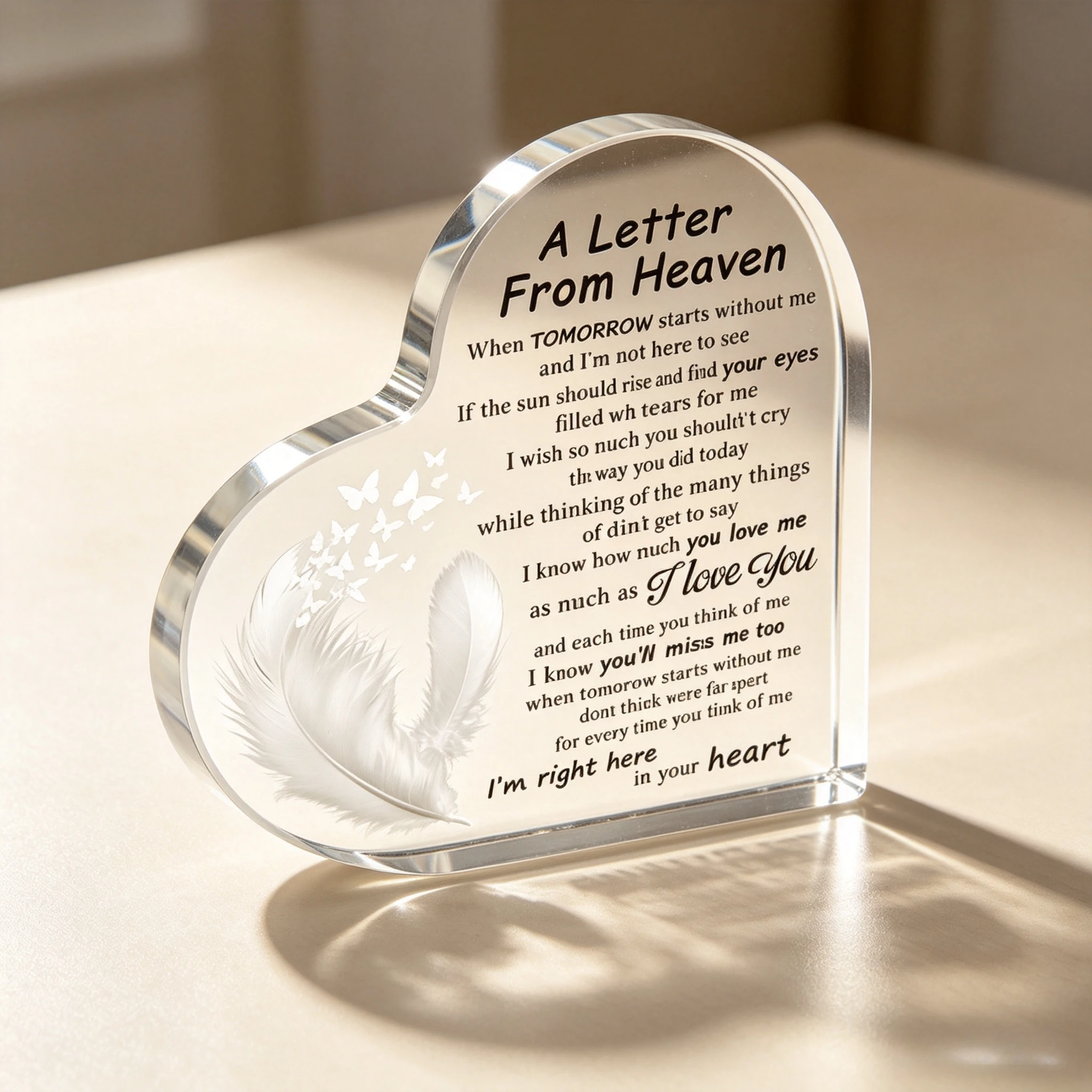 Heart Acrylic Plaque A Letter From Heaven Heart Graveside Memorial Gift Acrylic Sympathy Condolence Gift For Loss Of Loved One Funeral Centerpieces Remembrance,