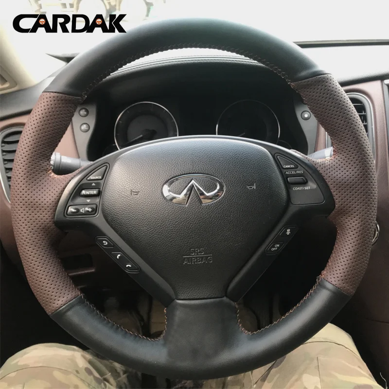 Full Black Leather Steering Wheel Cover for Infiniti G25 G35 G37 X30 EX35 EX37 Q40 Q60 QX50 2008-2018